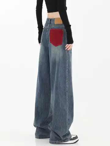 Women Wide Leg Jeans Blue Wash Vintage High Waist Denim Pants Baggy Long Trousers Classical Streetwear Korean Fashion Y2k Tide