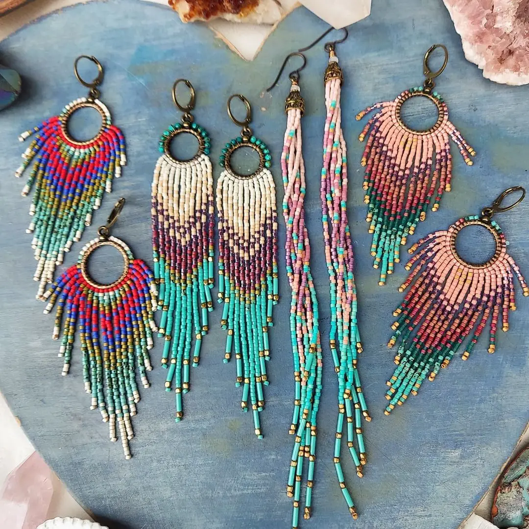 

Best Lady этнические акриловые бусины, бисер, серьги для женщин, серьги Разноцветные серьги в стиле бохо, длинные висячие серьги с кисточками, би...