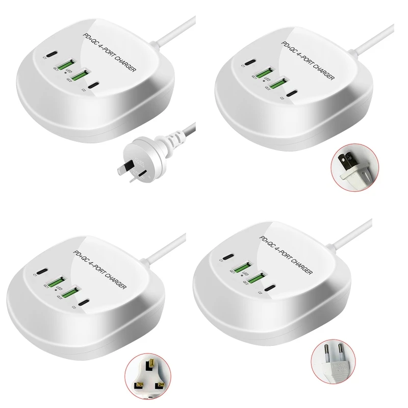 

4Ports Fast Charging Station with Dual USB Dual Type-C Plug 40W PD QC3.0 Charger Cellphone Accessories
