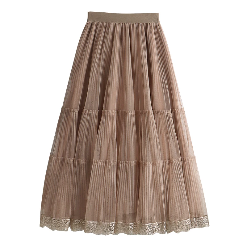 New Style Hot Selling Fashion White Sweet Women High Waist Midi Dress Skirts Breathable Long Maxi Pleated Skirts enlarge
