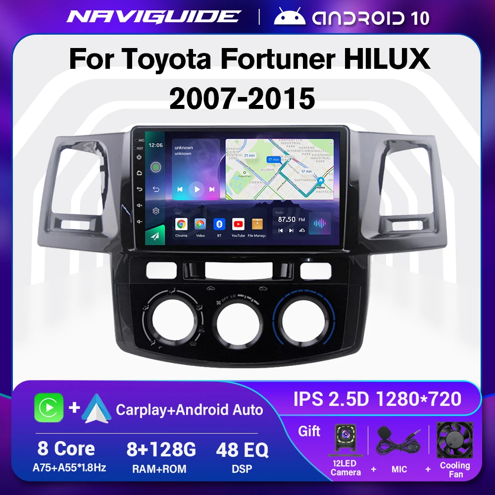 Автомобильный радиоприемник NAVIGUIDE 2Din Android 10 для Toyota Fortuner Hilux 2007-2015 GPS-навигация