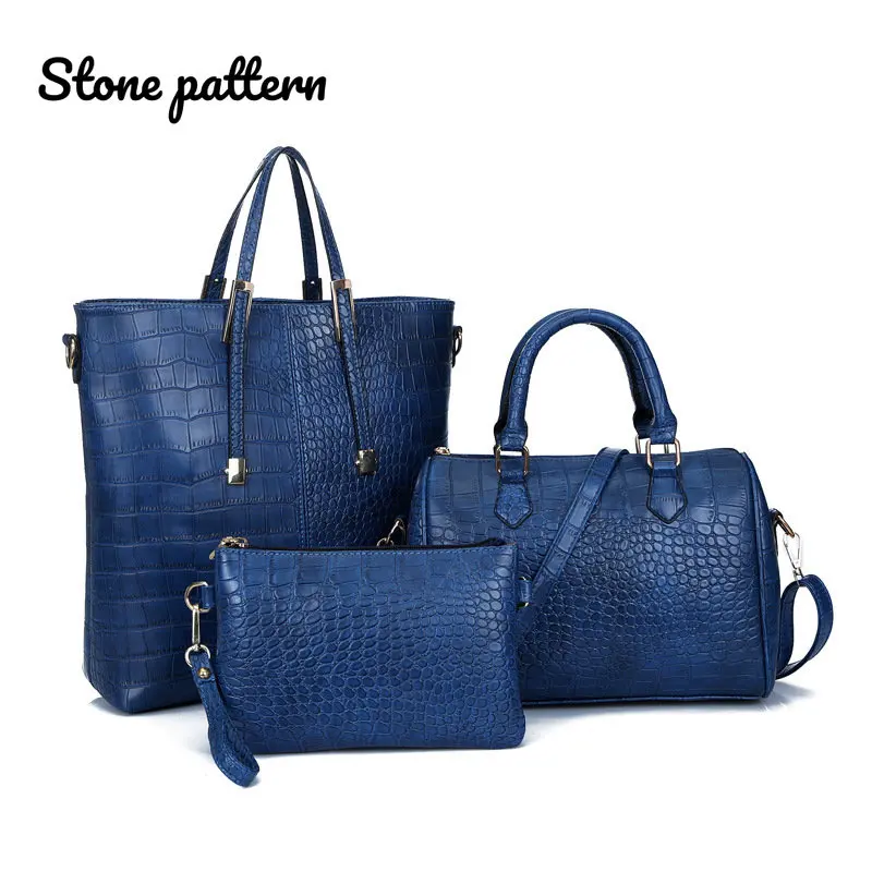Amberler Fashion PU Leather Women Handbags Luxury Designer Crocodile Pattern 3 Pieces Sets Shoulder Bag High Quality Tote Bags