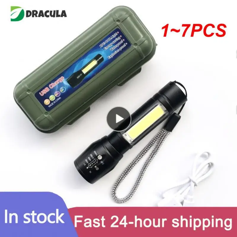 

1~7PCS Zoom Mini Led Flashlight XP-G Q5 Flash Light Lantern Portable rechargeable Glare COB Flashlight Outdoor Camping