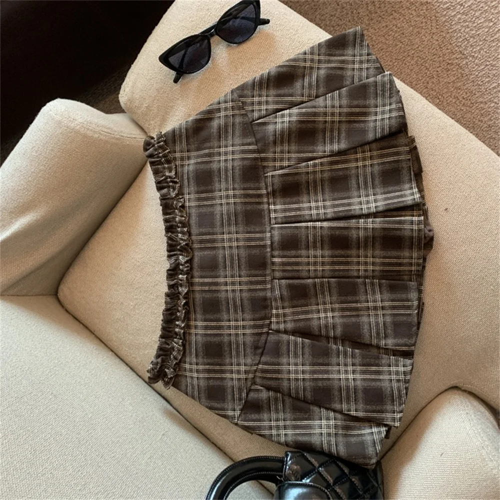 Женская мини-юбка с оборками клетчатая супер короткая юбка высокой талией в