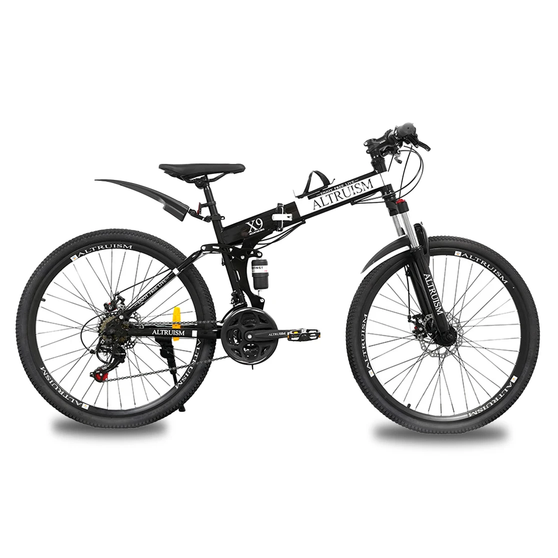 

Upgraded ALTRUISM X9-26 Inch Mountain Bike Double Disc Brake Shock Absorption Bicycle 21 Speed Folding Mountain Bike-White