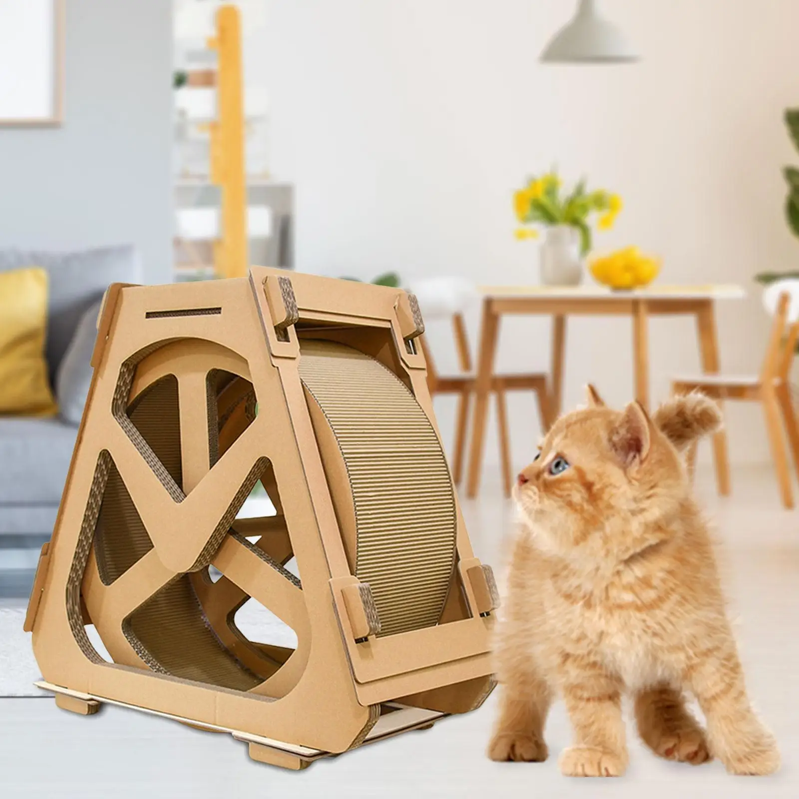 

Cat Running Wheel Indoor Treadmill with Catnip Grinding Claw Wheel Exerciser Mute Corrugated Paper Noiseless Roller Workout Game