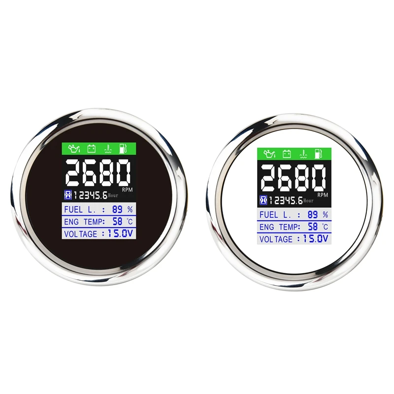 

85MM 6-in-1 Multi-Functional Digital Tachometer Fuel Level Water Temp Oil Pressure Gauge Voltmeter Hourmeter Alarm