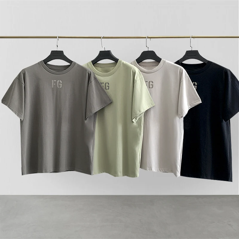 

High quality classic fashion brand ESSENTIALS T-shirt cotton tee FG flocking print oversize hip hop loose unisex short sleeve