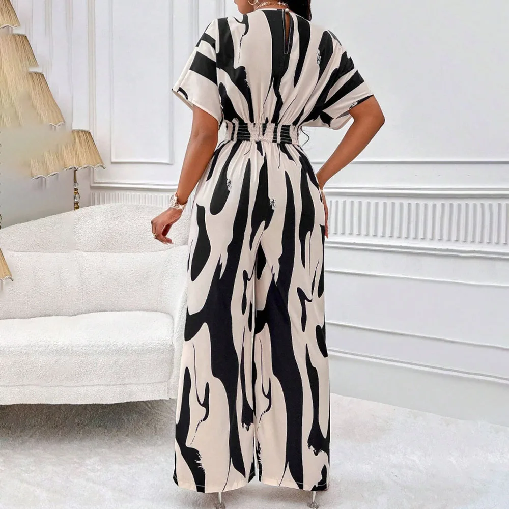 Женский слитный комбинезон элегантный с коротким рукавом и V-образным вырезом