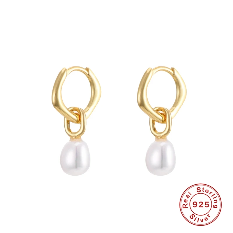 

Aide Bohemia Pearls Hoop Earrings For Women 925 Sterling Silver Wedding Jewelry Pendientes Plata 925 Long Drop Pearl Earrings