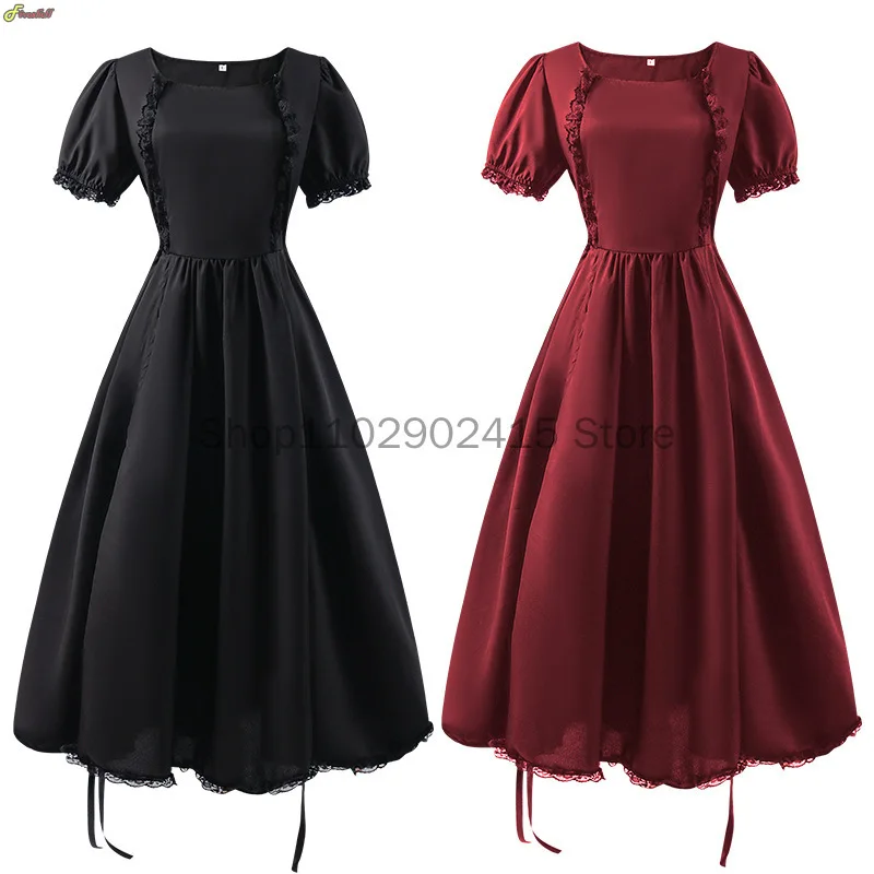 Средневековый женский однотонный костюм для косплея с коротким рукавом на шнуровке в европейском ретро-стиле принцесса Элегантное Длинное Платье на Хэллоуин