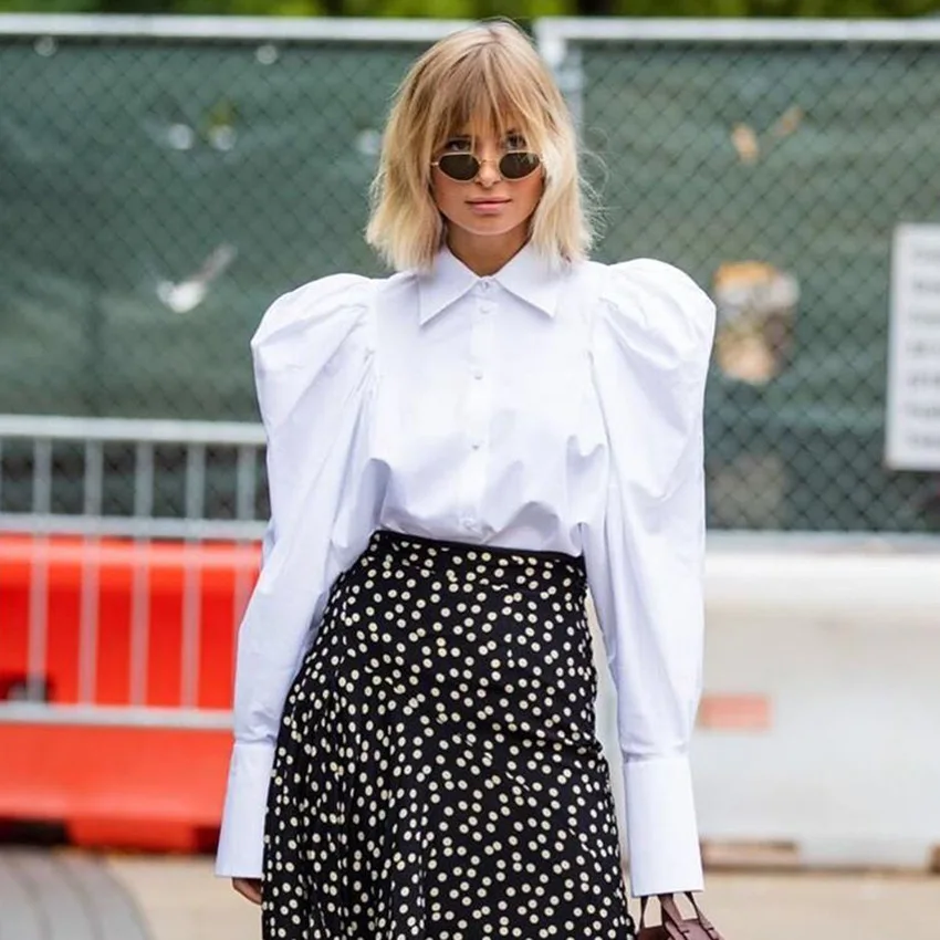 

White Puff Sleeve Blouse Women 2022 Spring Fashion Turn-down Collar Long Sleeve Button Up Shirt Top Office Lady Business Clothes