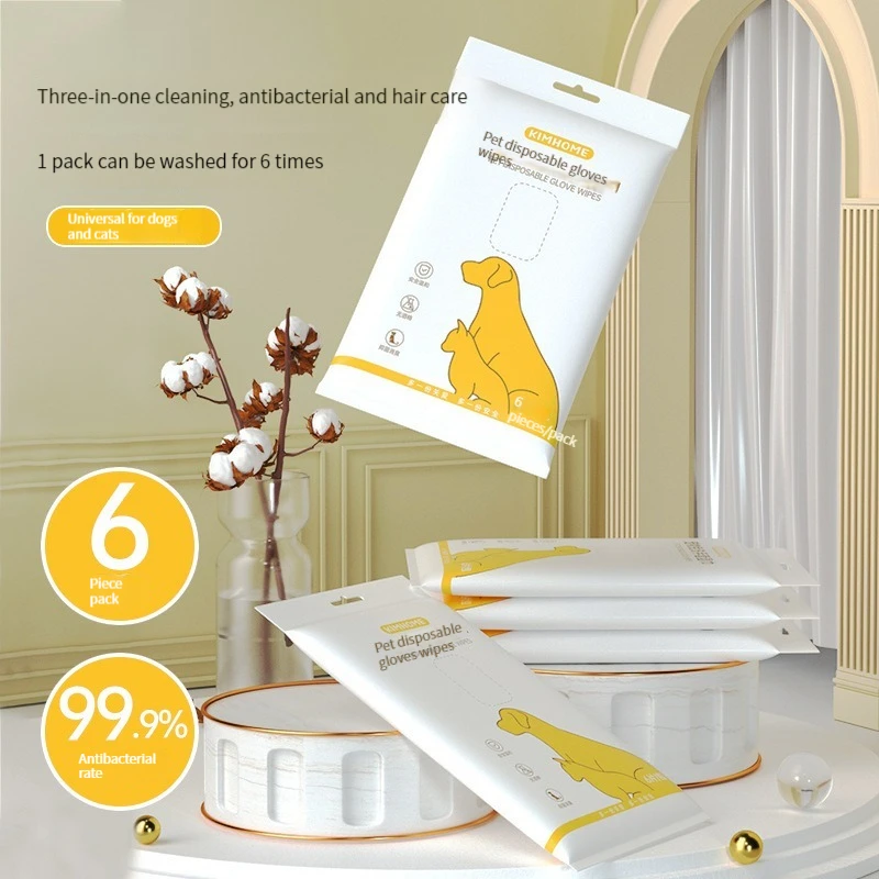 

Cleaning & Deodorizing Pet Wipes Supplies Cat And Dog Dry Cleaning Gloves 6-Pack