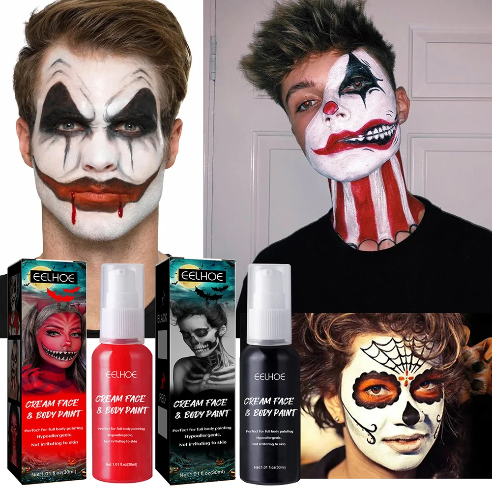 

30ml Black/Red Face Body Paint Non-Toxic,Smudge-proof Liquid Full Body Paint, for Halloween Special Effects Cosplay Clown Makeup