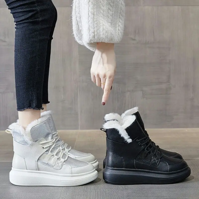 Winter 2023 Ladies Snow Boots Chunky Ankle White Flat Boot Female Shoes Booties Footwear Shoe Low Warm Designer Luxury Elegant