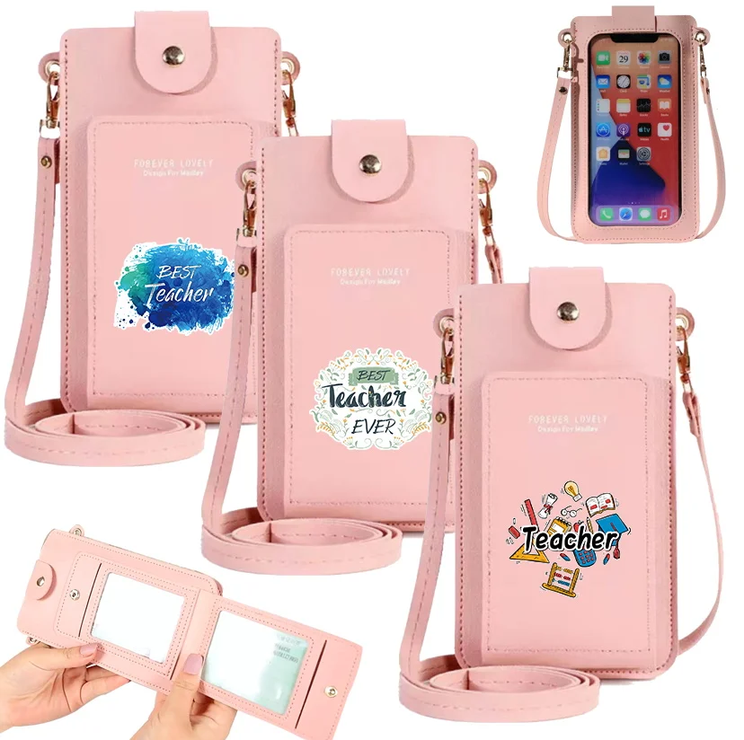 Mobile Phone Bag Universal for Samsung/iPhone/Xiaomi Cell Case Wallet Women Shoulder Bags Leather Luxury Handbag Teacher Print