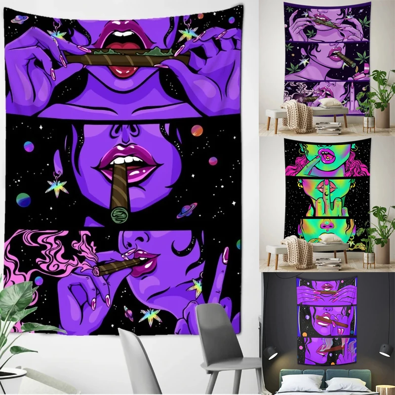 

Beauty Hippie Tapestry Psychedelic Smoke Cool Girls Art Mystery Wall Hanging Bedroom Dorm Mandala Yoga Picnic Ethnic Tapestries