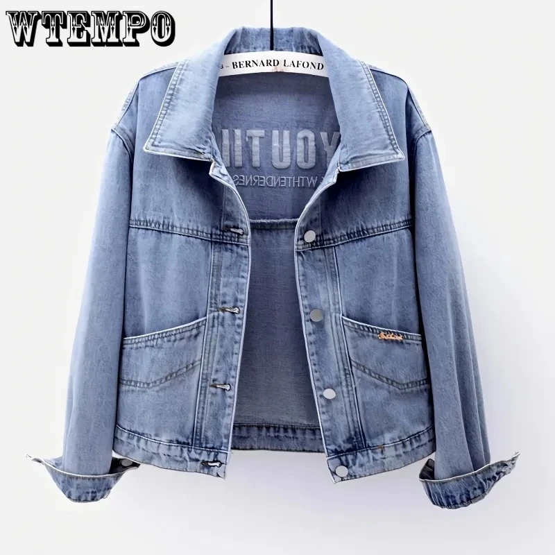 

WTEMPO New Embroidery Denim Coats Women Spring Fall Fashion Casual Long Sleeve Short Jean Jackets Streetwear Loose Outerwear