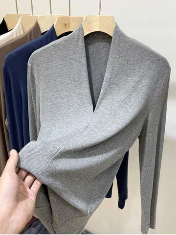 Women's Blouses V-neck Knitted Long Sleeved Shirts Top Female Pullover Autumn Slim Solid Beautiful Fashion Woman Blouses 2023