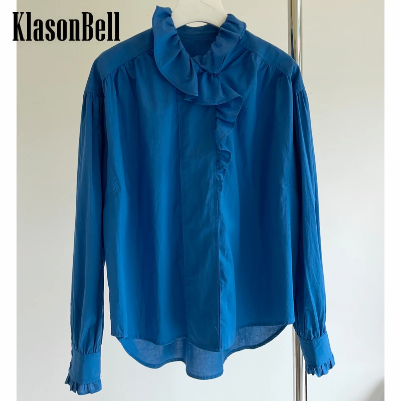 

9.23 KlasonBell Temperament Solid Color Ruffle Cotton Blouse Women