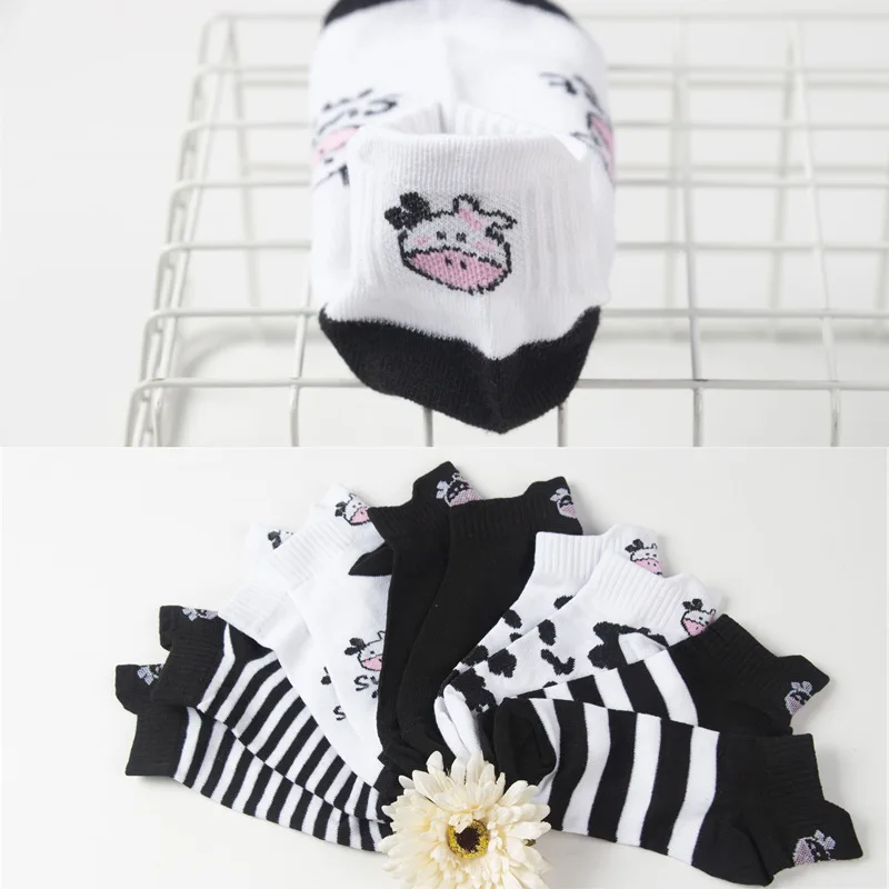 

1pair Striped socks funny cow print white cartoon calcetines cozy harajuku skarpetki damskie cute animal chaussettes kawaii sock