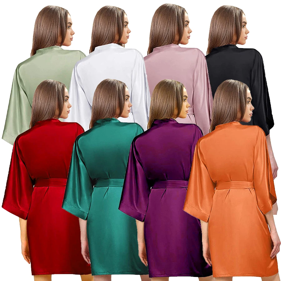 Bridesmaid Robes Silk Robe Bride Robe Short Satin Robe Women Wedding Robe Bathrobe Sleepwear Dressing Gown Plus Size Belt
