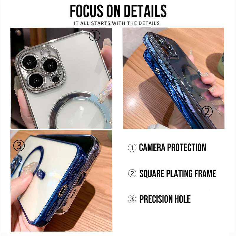 Luxury Magsafe Wireless Charging Cover for iPhone 14 13 12 11 Pro Max X XR XS 8 Plus Elegant Plating Clear Magnetic Case
