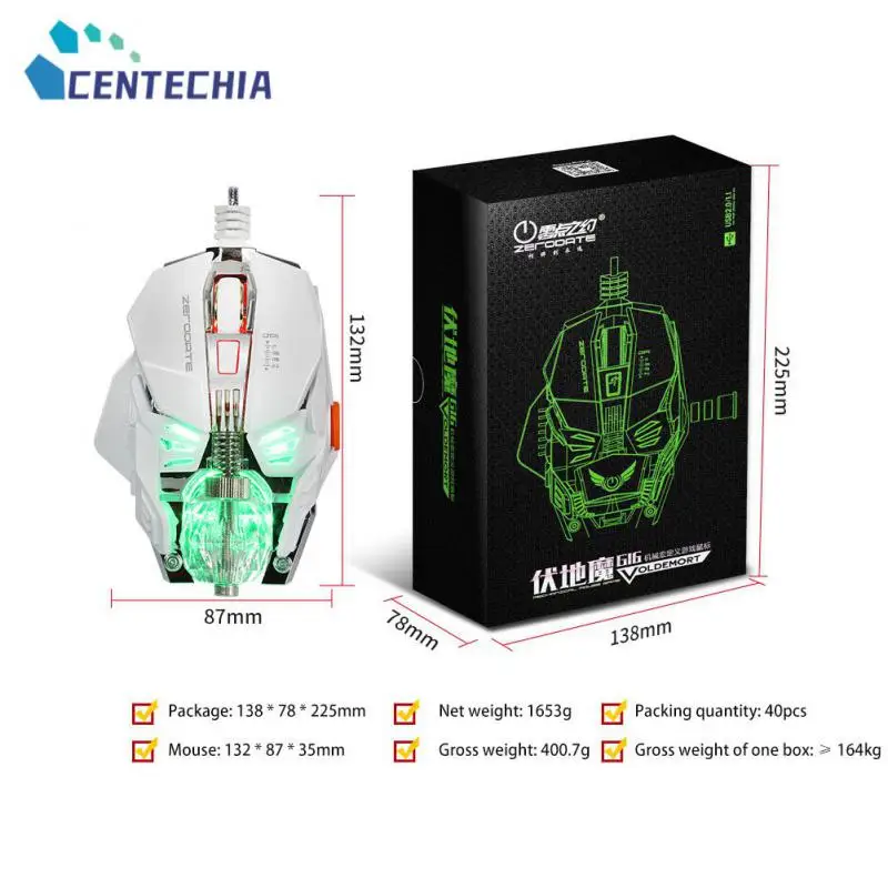 

Usb-мышь компьютерная Проводная Механическая со светодиодной подсветкой, 1600dpi