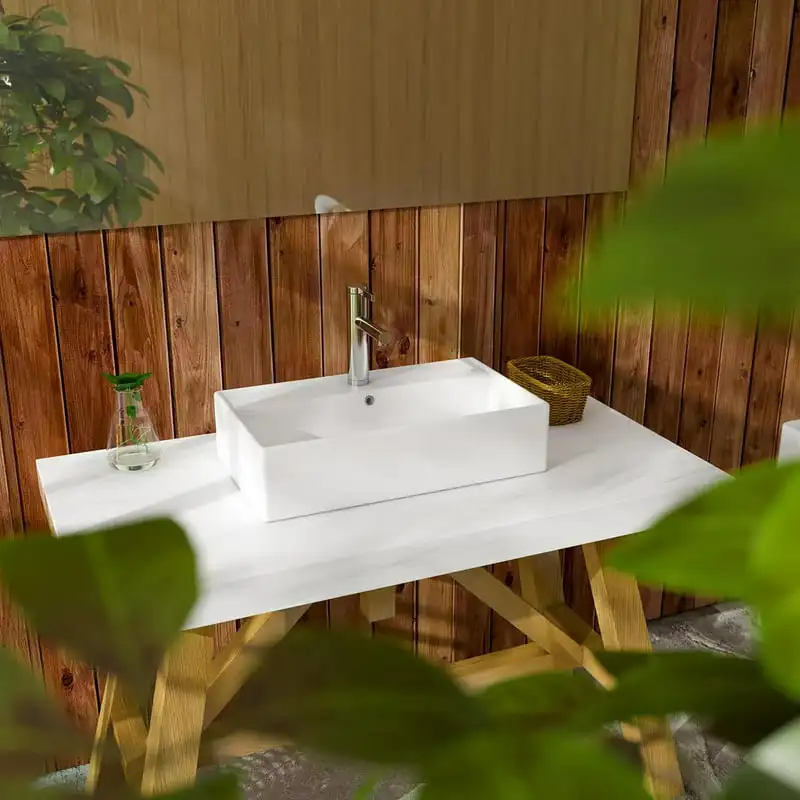 

21,7x12,5 × 5,3 дюйма прямоугольная керамическая белая раковина для ванной комнаты, глянцевая