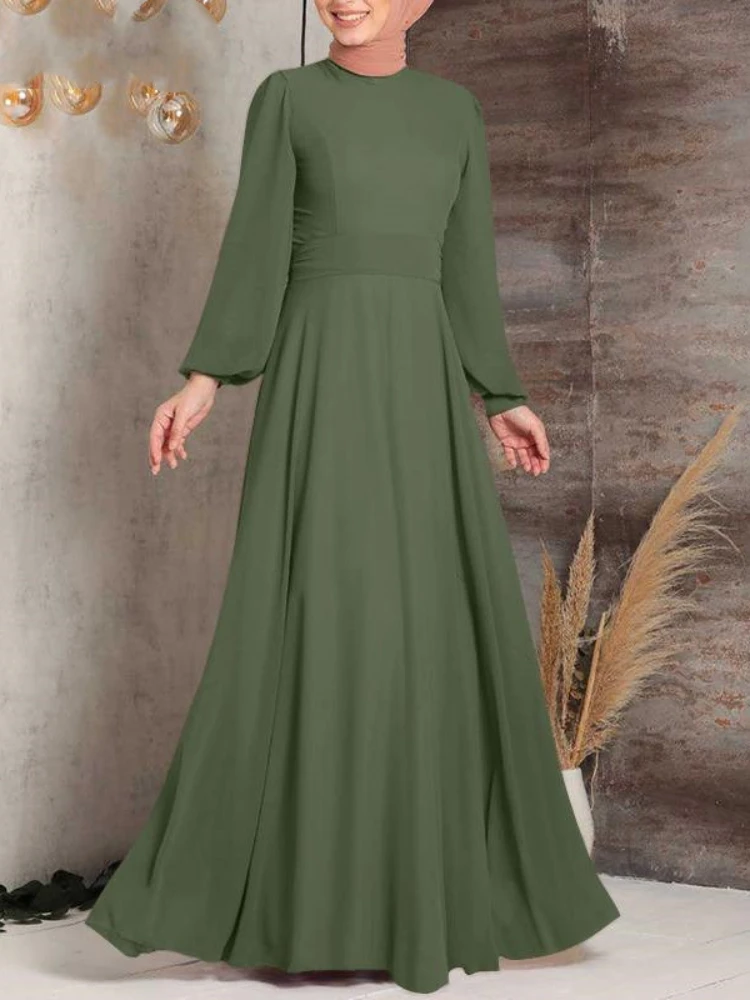 Muslim Dress Women 2023 Spring and Autumn New Style Elegant Solid Color Long Sleeved Robe Festival Party Fashion Clothing
