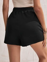 tops elastic waist slant pocket solid track shorts
