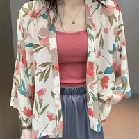 women chiffon blouse summer flower shawl coat short loose shirt versatile chiffon shorts thin japanese style sunscreen top