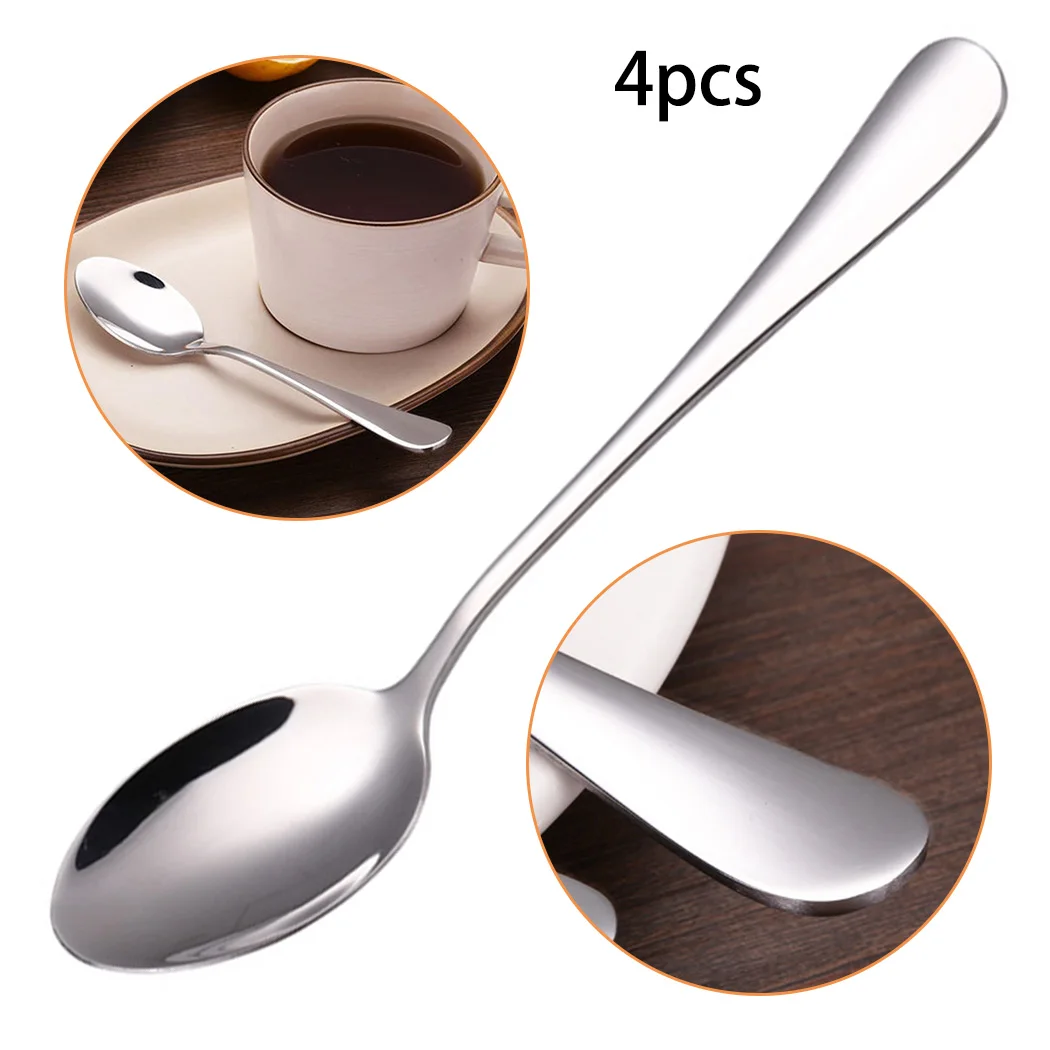 

Stainless Steel Spoon 4PCS Utensils Camping Fruit Ice Cream Kitchen Picnic Soup Spoons Tableware Teaspoon Coffee