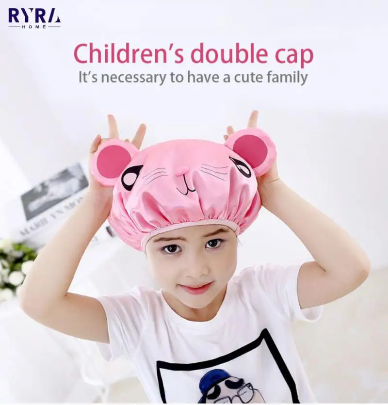 

Shower Cap Double Layer Waterproof Satin Washing Cap Children's Bath Cap Head Cover Eva Shower Cap Bathing Shower Cap Hat Kids