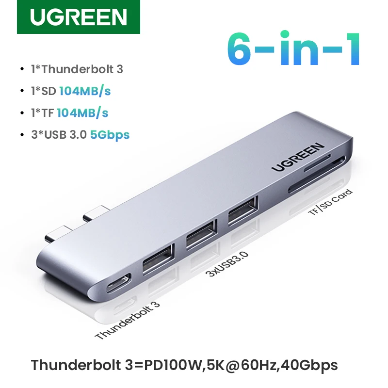 UGREEN USB C HUB Dual Type-C 3.1 to 5K60Hz Thunderbolt 3 Adapter SD TF for MacBook Pro Air M2 M1 Dock Docking USB Type C 3.0 HUB