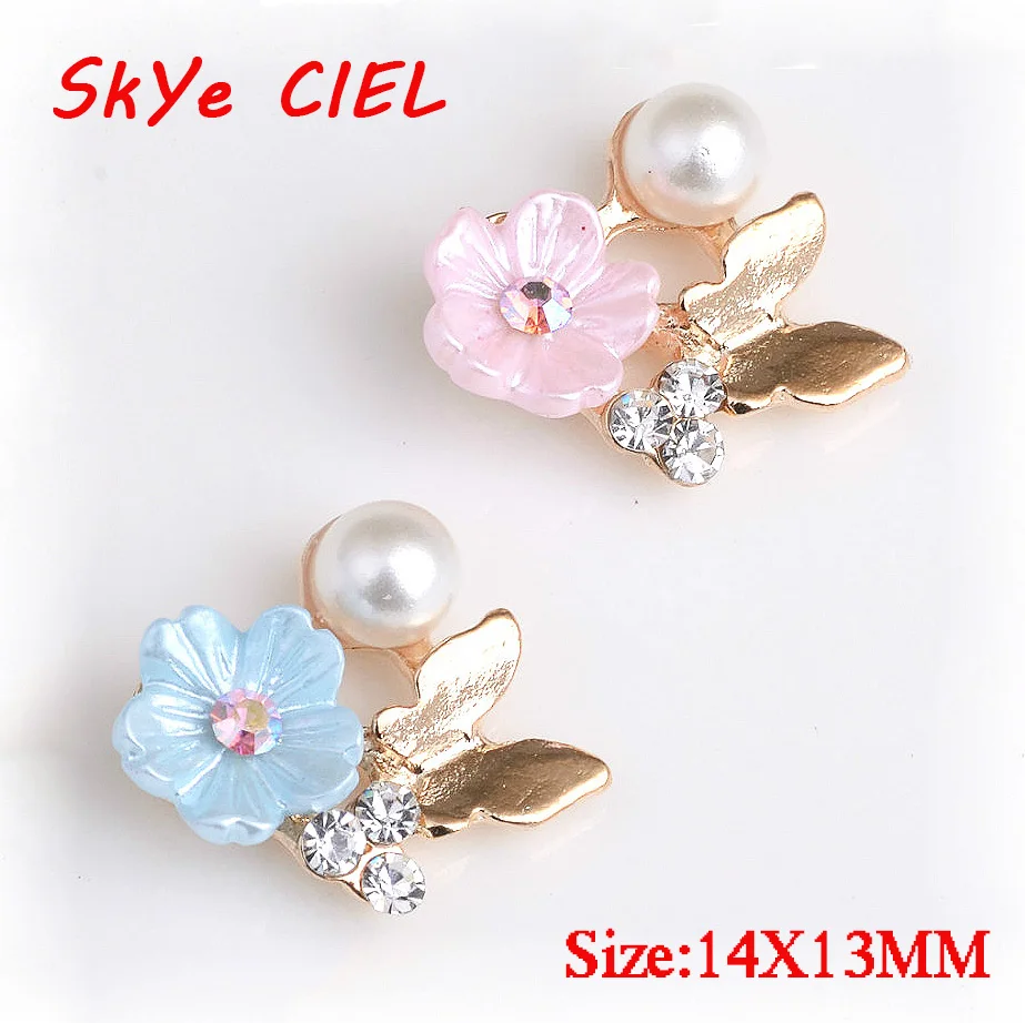 

10PCS Alloy Button Blue&Pink Resin Flower Buttons For Clothing Diy Jewelry Sewing For Craft Accessories Butterfly Embellishments