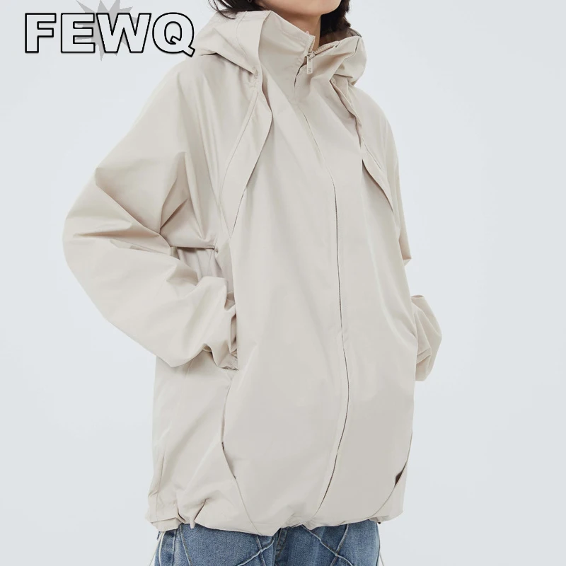 

Мужская деконструкционная куртка с капюшоном FEWQ, однотонная куртка на двойной молнии, Мужская винтажная куртка в стиле High Street, весна 2023, модная новинка 24B2074