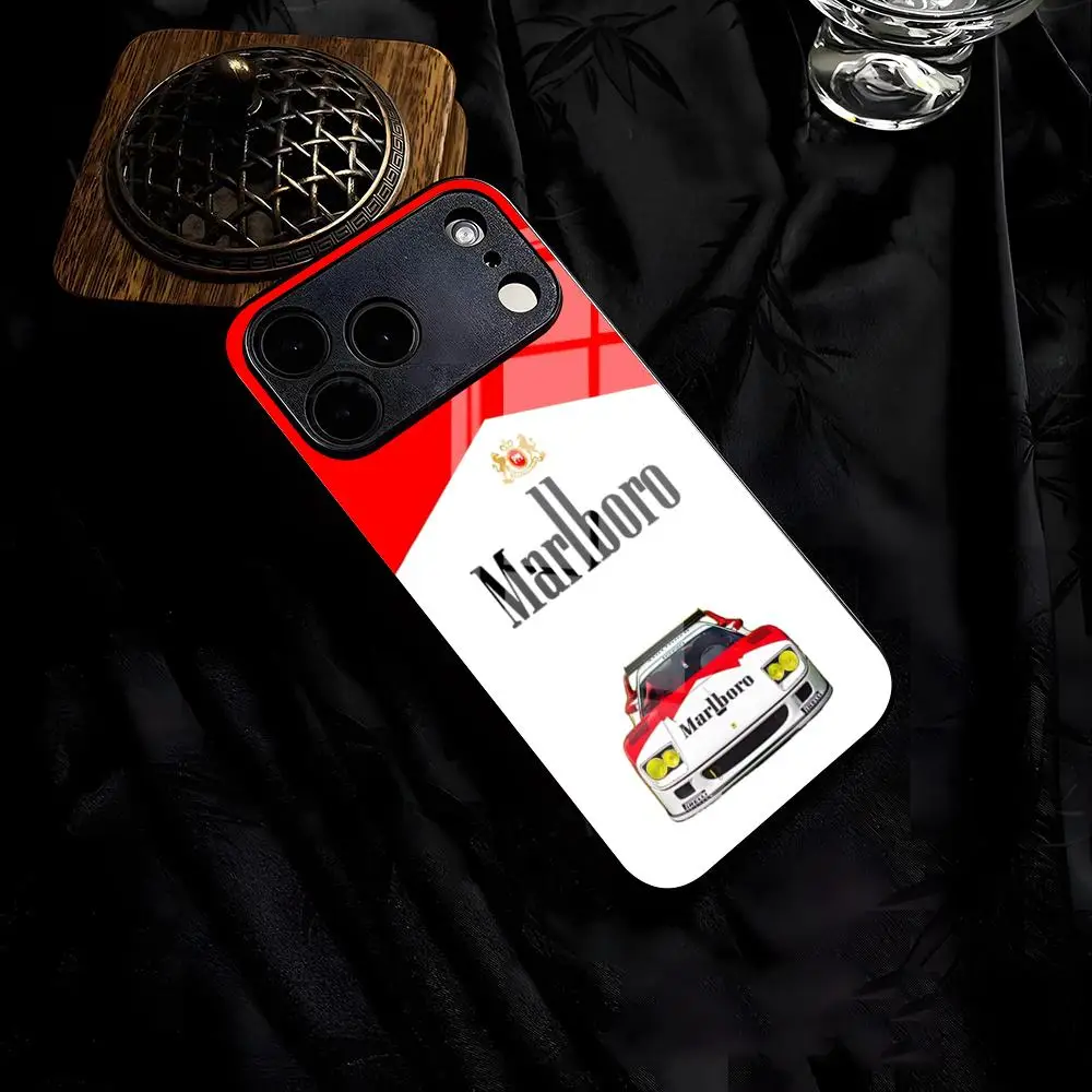 Ретро-чехол для телефона M-Marlboro для iPhone 17 Air 16 E Pro Max 15 14 13 Mini 12 Pro 11 Max Plus, черный, стеклянный (art.: 3920da4b57040) - 3920da4b57040
