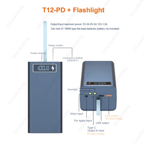 YiFanHeRong 21*18650 Power Bank Battery Box with Flashlight