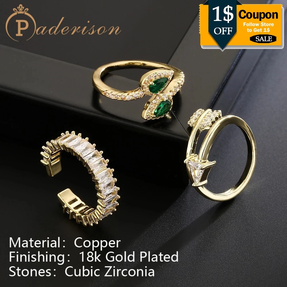 

Ins Luxury Vintage Zircon Open Rings For Women Copper 18K Gold-Plating Irregular Geometric Ring Party Wedding Jewelry Gifts