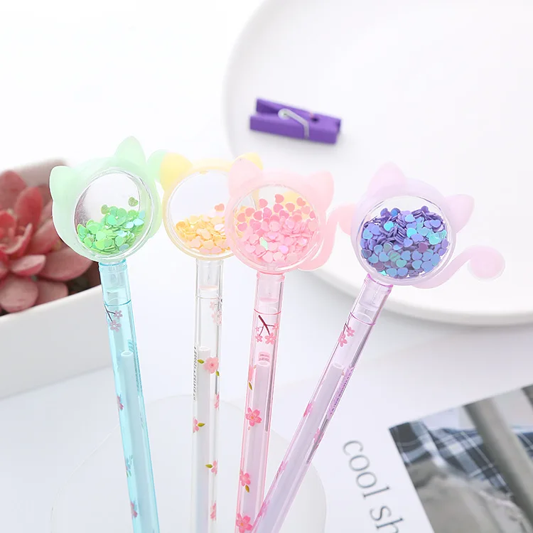 

1 Pcs Creative Cat Glitter Recreation Cute Gel Pen Kawaii 0.5mm Black Ink Writing Pens Office Stationery Office School Supplies