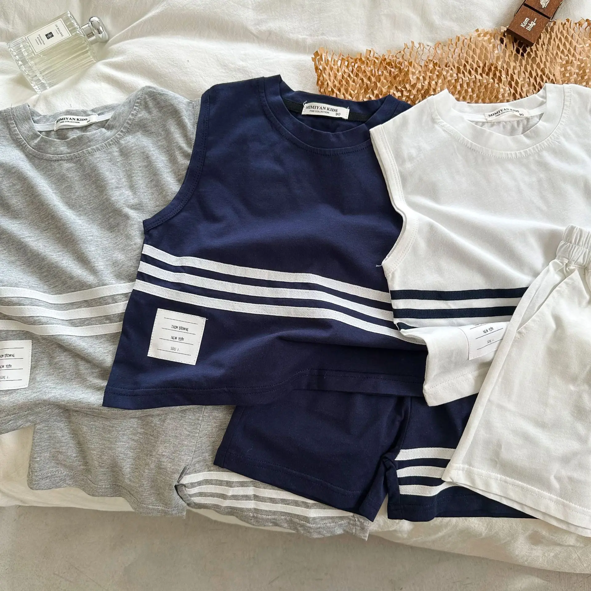 

Детский костюм, Новинка лета 2023, костюм с лентами в стиле интернет-знаменитостей для мальчиков и девочек, детский жилет, модный костюм из двух предметов