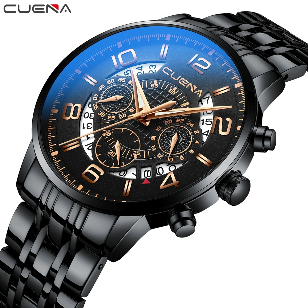 

CUENA Leisure Business Black Watch for Men Sports Mens Watch Top Brand Luxury Clock Male Business Quartz Wristwatch