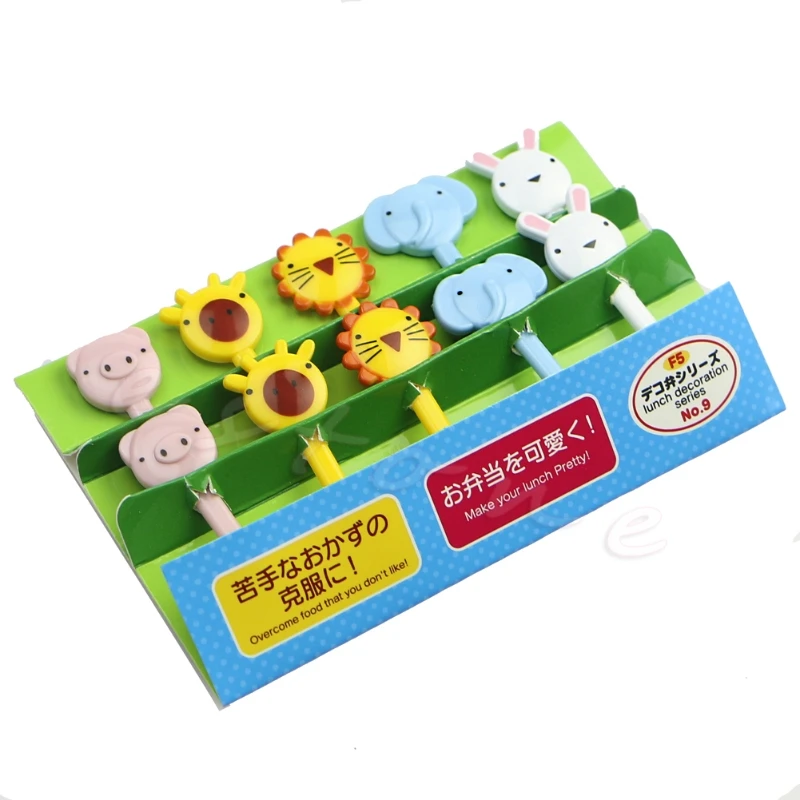 

10Pcs Mini Kawaii Animal Farm Cartoon Fork Fruit Toothpick Sign Bento Lunches A0NC