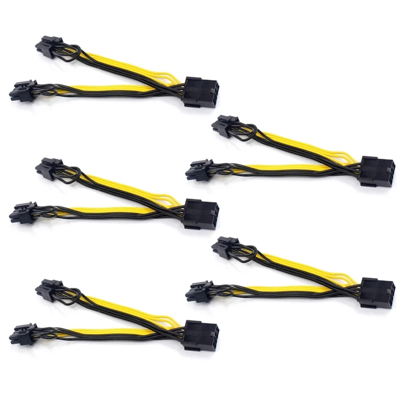 

5X EPS CPU 8Pin to 2-Port PCIe Dual PCI-E 6+2Pin Y Splitter Miner GPU Graphics Card Power Supply Cable Cord 18AWG 20CM