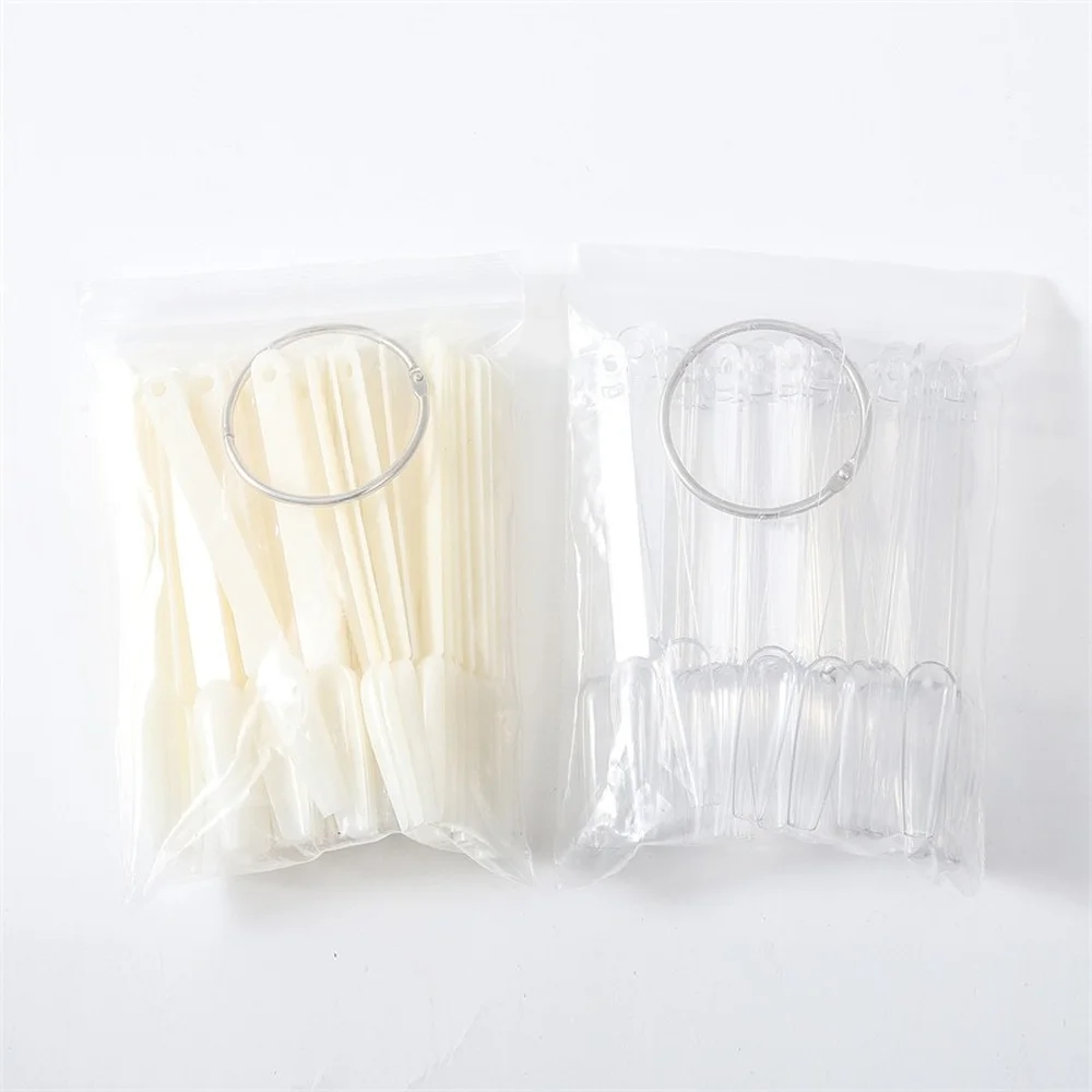 

50 Pcs Clear Fan-shaped False Nail Swatch Sticks Nail Polish Practice Display Art Tips Nail Sample Sticks with Metal Split Ring