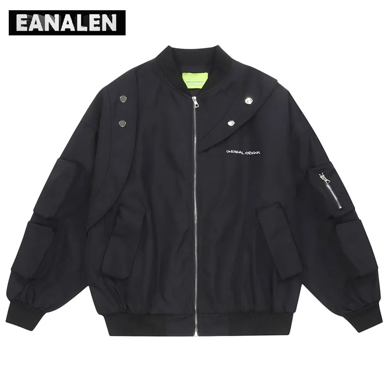 

Harajuku Vintage Motorcycle Racing School Team Jacket Men's Y2K Technology Clothing Functional Workwear Aviator Jacket Women's
