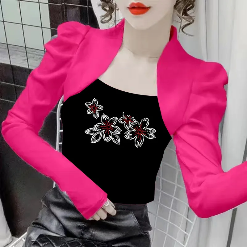 

Women's Spring and Autumn New Fashion Slim Fit Colorblocked Diamond Design Sense of Small Trendy Tops 306