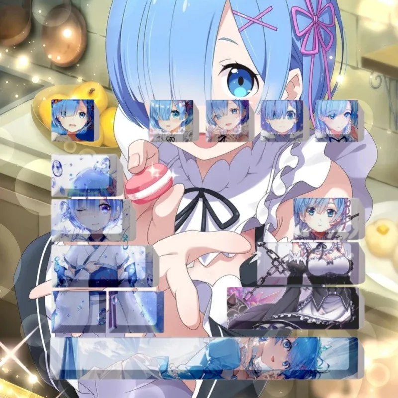 Фото Оригинальные кейкапы Re:Zero Theme Anime для механической клавиатуры, PBT, индивидуальные, милые, для ПК, игровые аксессуары, мультяшные подарки №1