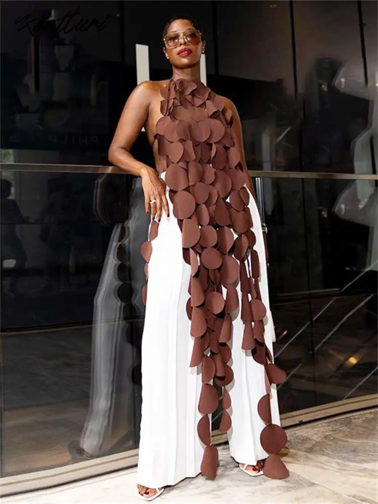 

Kontturi Осенняя Повседневная однотонная одежда для женщин 2023 с лямкой через шею без рукавов ажурные футболки с открытой спиной тонкие черные длинные женские топы